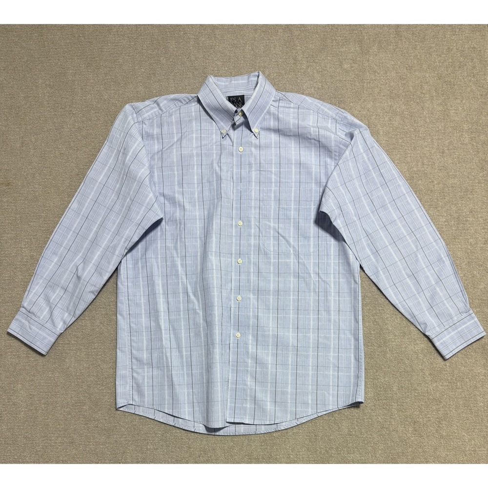 Jos A Bank Shirt Mens Medium Blue Check Plaid Button Down Long Sleeve Cotton